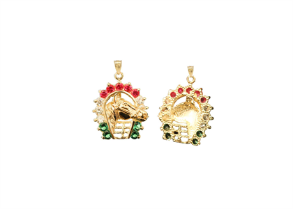 Gold Plated CZ Studded Multicolored Horse head Pendant